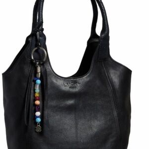 Lucky Brand Black Leather Bag with Bead Charm
